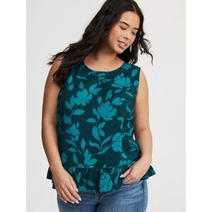 Torrid Floral Blouse Tulip Hem sleeveless top size 3X new in Blue